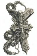 rosary pray hands with large cross with a snake around the cross tattoo design idea