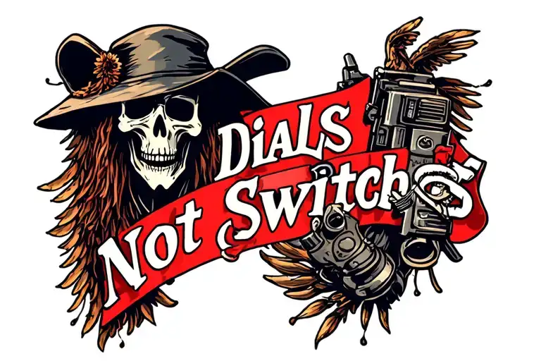 "Dials Not Switches" tactical grim reaper tattoo design idea