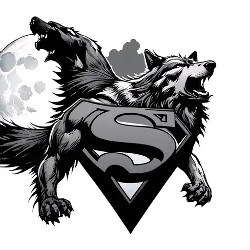 Superman logo combined with the wolf howling at the moon tattoo design idea