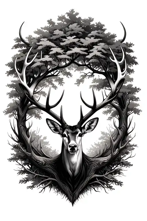 deer antlers and family tree tattoo design idea