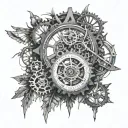 'd like the focal point to be a broken clock. I like the gears in the middle of the clock. Possibly some wings at the to tattoo design idea