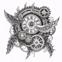 'd like the focal point to be a broken clock. I like the gears in the middle of the clock. Possibly some wings at the to tattoo design idea