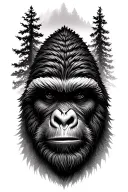 Sasquatch and trees realistic portrait tattoo design idea