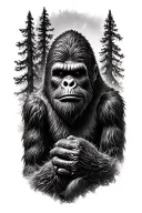 Sasquatch and trees realistic portrait tattoo design idea