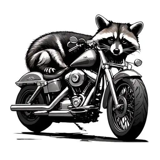tactical racoon on harley davidson motorcycle tattoo design idea