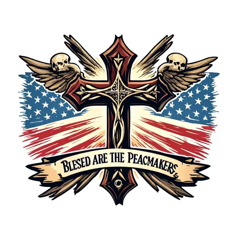 Cross with ""Blessed are the peacemakers" written under it. tattoo design idea