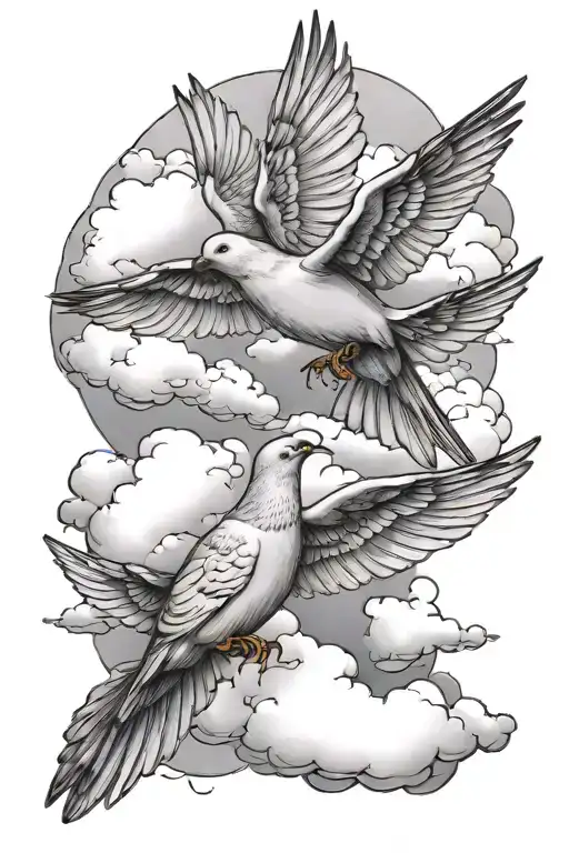 clouds and doves tattoo design idea