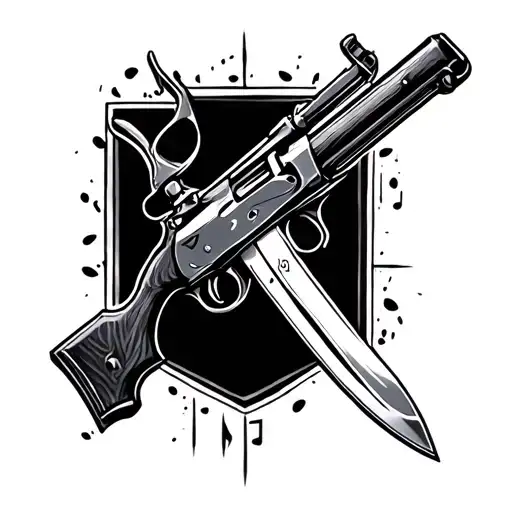 Hunting rifle and butcher and music knife tattoo design idea
