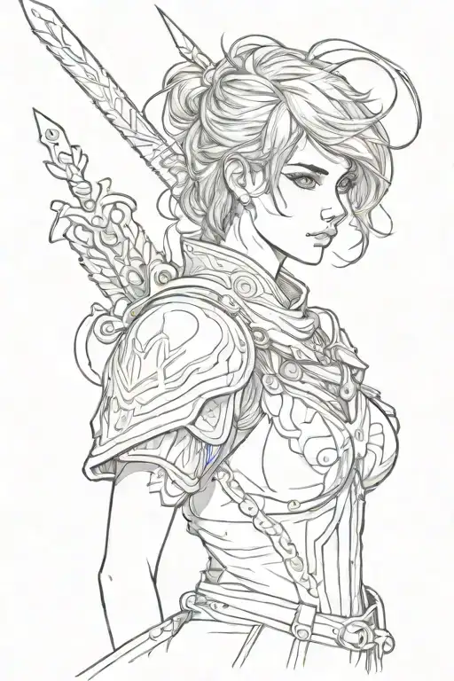 Warrior girl with short dark hair tattoo design idea