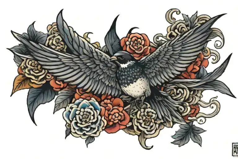 nautical Japanese swallow with the name kwai por  tattoo design idea