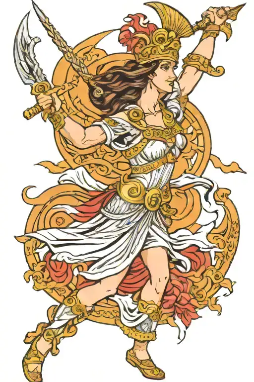 goddess athena in battle tattoo design idea