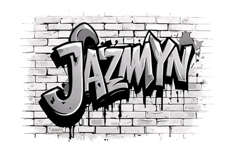 3D brick wall with graffiti style "JAZMYN" tattoo design idea