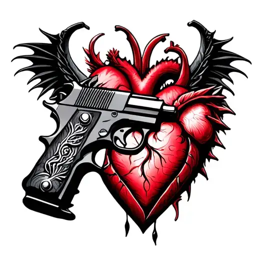 Draco gun, heart, brother and sister, 4L tattoo design idea