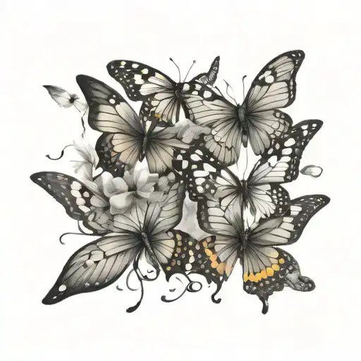  a trail of delicate butterflies Each butterfly can be unique in color and pattern, creating a vibrant and dynamic compo tattoo design idea