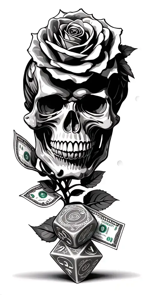 skull Mandela dice money roses gangsta tattoo design idea