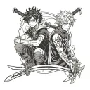Yami from Black clover with the ciggerate also the blade and Toji from jjk with the blade tattoo design idea