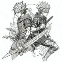 Yami from Black clover with the ciggerate also the blade and Toji from jjk with the blade tattoo design idea