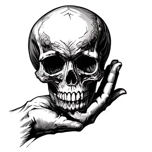 Hand holding a skull tattoo design idea