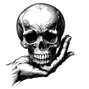 Hand holding a skull tattoo design idea
