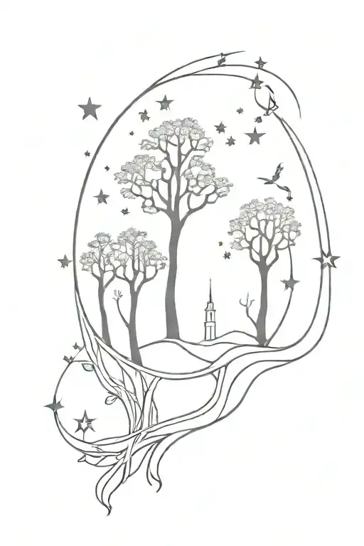 unique tattoo with trees stars heaven gates tattoo design idea