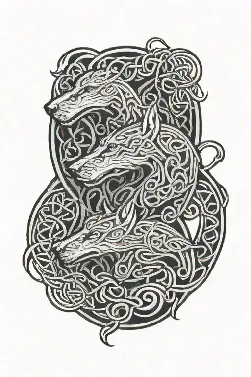 celtic hounds circle shape surrounded tattoo design idea