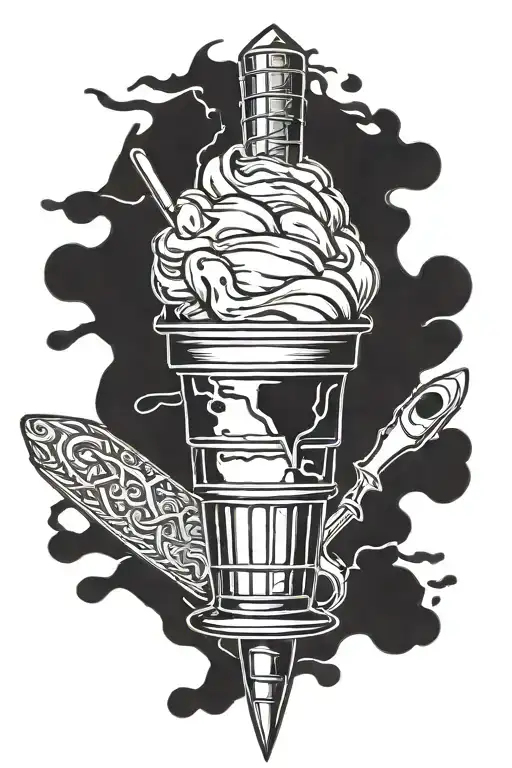ice cream, wine bottle , knife tattoo design idea