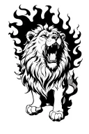 A lion roaring proudly while surrounded by flames, representing strength and courage in firefighting tattoo design idea