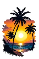 sunset beach scene with palm trees distressed at sides tattoo design idea