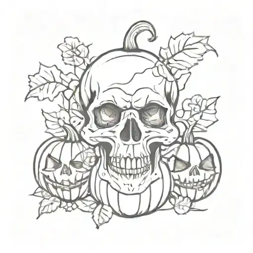 cute skull and pumpkins tattoo design idea