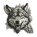 Growling Wolf Face And Realistic Rocky Mountains Inside Tattoo tattoo design idea