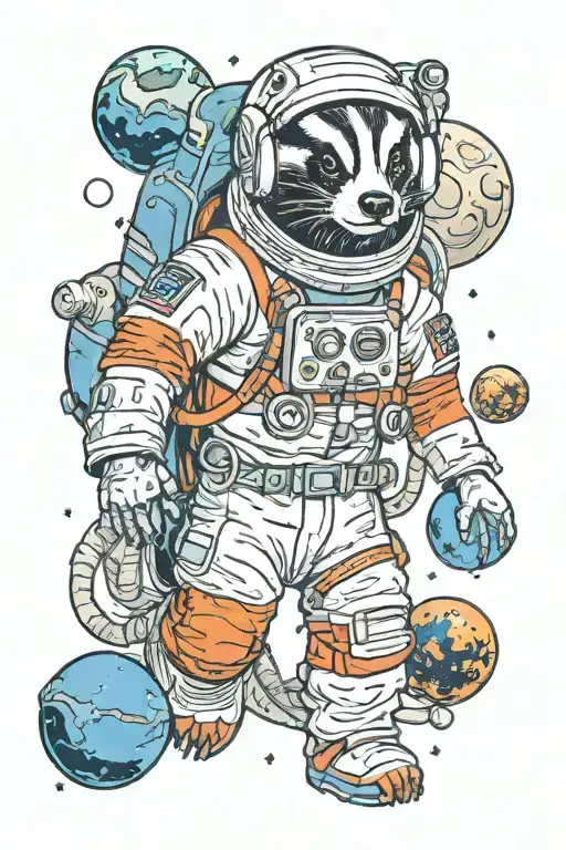 badger astronaut with planets tattoo design idea