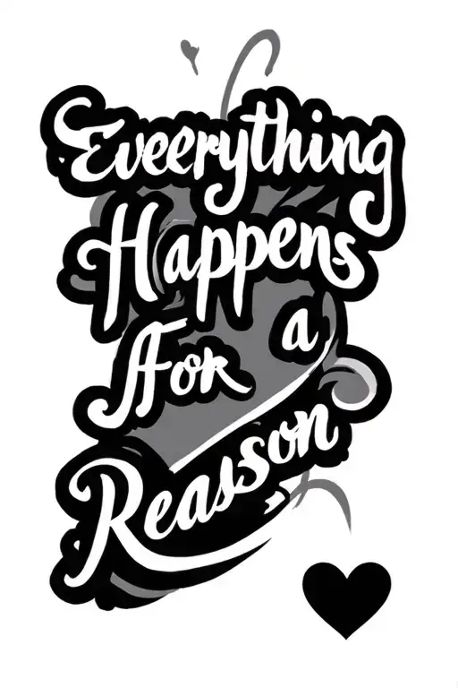"everything happens for a reason" with a heart on the end written straight tattoo design idea