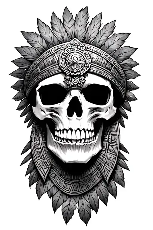 Make me a skull of a Spanish soldier vs Azteca tattoo design idea