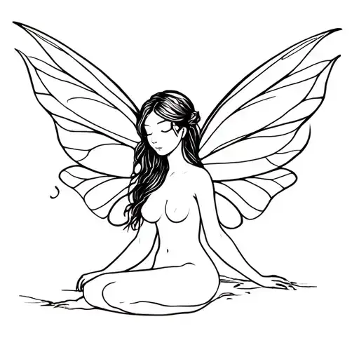 earth element fairy sitting tattoo design idea