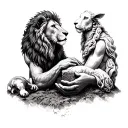 lion and lamb in jesus hands & empty tomb stone tattoo design idea