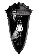 1800s street of london plauge doctor holding lamp tattoo design idea