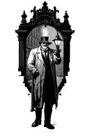 1800s street of london plauge doctor holding lamp tattoo design idea