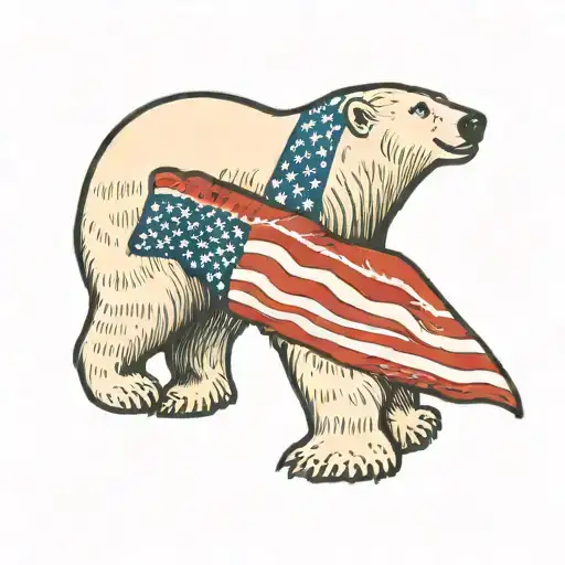 polar bear with a mullet pit vipers holding American flag tattoo design idea
