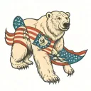 polar bear with a mullet pit vipers holding American flag tattoo design idea