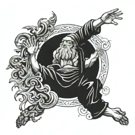 god raising his hands levitating tattoo design idea