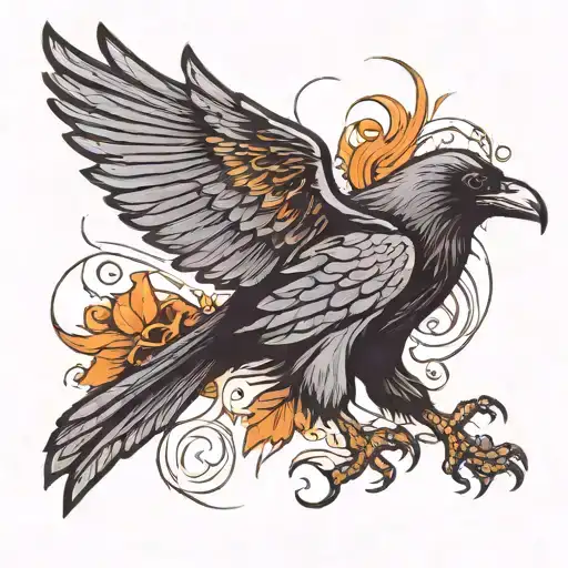 raven spread wing tattoo design idea