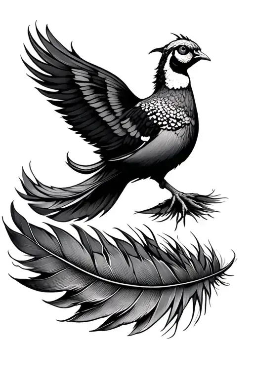 space airplane mountain pheasant feather tattoo design idea