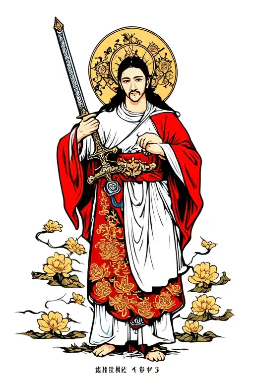Catholic saint holding sword tattoo design idea