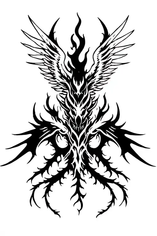 WINGS FLAMES ROOTS AND DRAGON tattoo design idea