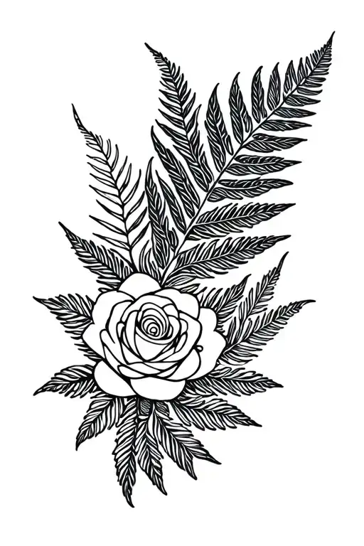 Yorkshire rose intertwined with New Zealand Māori silver fern tattoo design idea