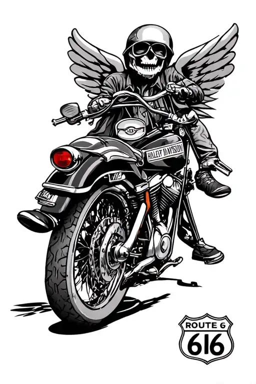 Harley Davidson, Route 66, tattoo design idea