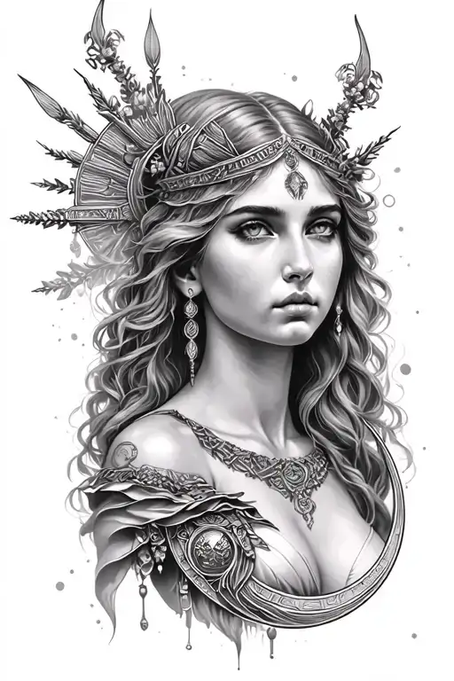 Artemis moon goddess tattoo design idea