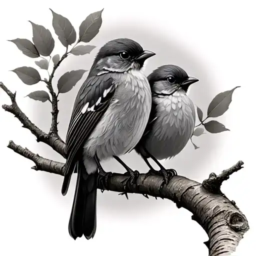3 little birds on birch tree branch in autumn setting tattoo design idea