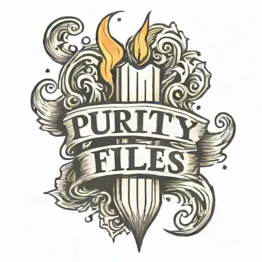 A melting candle with a hand holding it at the bottom, and the text "purity fills my lungs" in a traditional tattoo font tattoo design idea