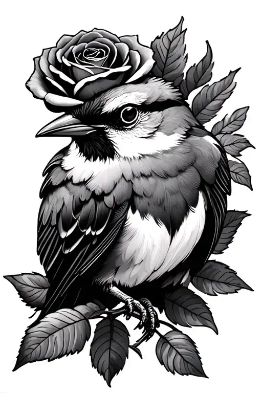 songbird with rose tattoo design idea